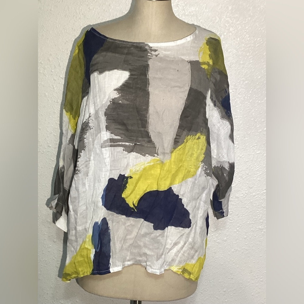 Ornella Paris Abstract Print linen Women's blouse size large